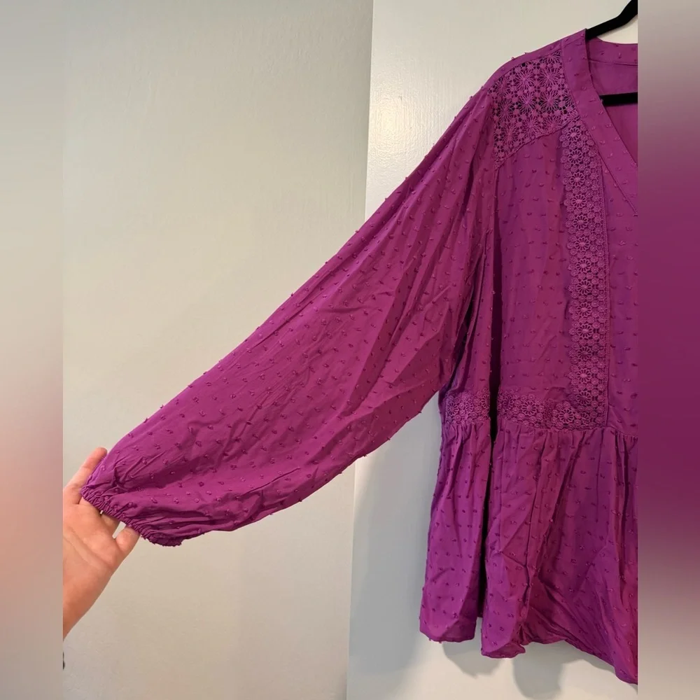 NWT Lane Bryant fuschia Swiss dot and lace Women's Top long sleeve size 22 - Picture 3 of 5